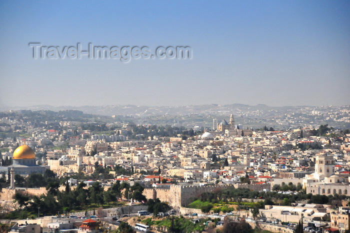 israel483: Jerusalem, Israel: old city as seen from Mount Scopus - Jerusalem walls and Dome of the Rock - photo by M.Torres - (c) Travel-Images.com - Stock Photography agency - Image Bank