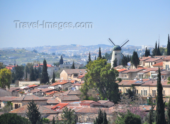 israel487: Jerusalem, Israel: Montefiori windmill aka Jaffa Gate Mill - Mishkenot Sha'ananim neighborhood - built in 1857 with funds from Portuguese-American Jewish businessman Judah Touro, now a museum dedicated to British Jewish banker and philanthropist Moses Montefiore - designed by Messrs Holman Brothers with Kentish-style cap and four Patent sails - photo by M.Torres - (c) Travel-Images.com - Stock Photography agency - Image Bank