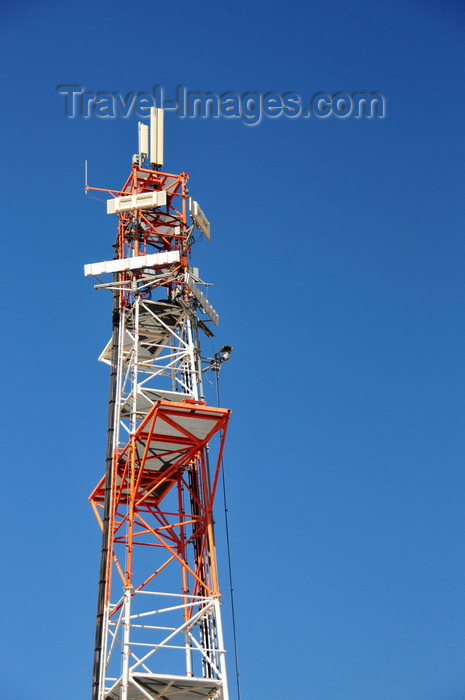 israel492: Jerusalem, Israel: tall communications antenna at Rachel's Tomb Crossing Checkpoint - red and white steell truss structure - photo by M.Torres - (c) Travel-Images.com - Stock Photography agency - Image Bank