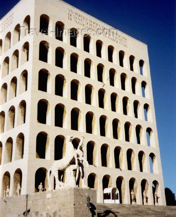 italy35: Italy / Italia - Rome: Mussolini's Square Coliseum / Colosseo Quadrato - Palazzo della Civiltà del Lavoro (at EUR - Esposizione Universale Roma) - Fascist architecture - designed by Giovanni Guerrini - photo by M.Torres - (c) Travel-Images.com - Stock Photography agency - Image Bank