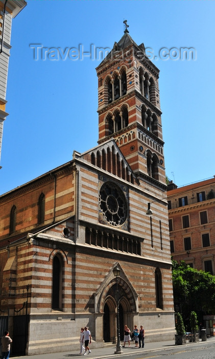 italy444: Rome, Italy: St. Paul Within the Walls Episcopal Church - Anglican communion - American Episcopal Church - inspired by San Zeno in Verona - façade with coloured bricks from Siena and travertine from Tivoli - corner of Via Nazionale and Via Napoli - San Paolo Entro le Mura - photo by M.Torres - (c) Travel-Images.com - Stock Photography agency - Image Bank