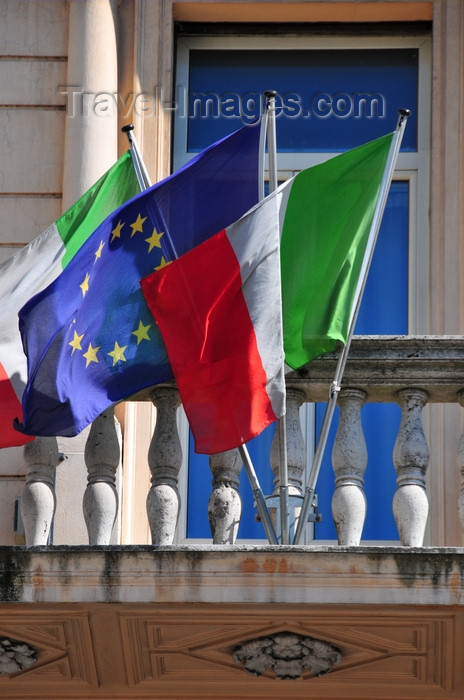 italy449: Rome, Italy: Italian and European flags - Via Nazionale- Hotel Giolli - photo by M.Torres - (c) Travel-Images.com - Stock Photography agency - Image Bank