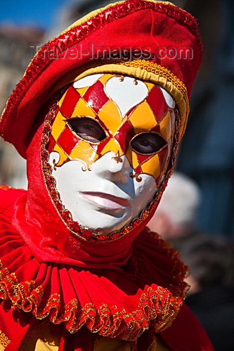 italy493: Carnival costumes, Carnival participant, Red costume & Mask, Venicve - photo by A.Beaton - (c) Travel-Images.com - Stock Photography agency - Image Bank