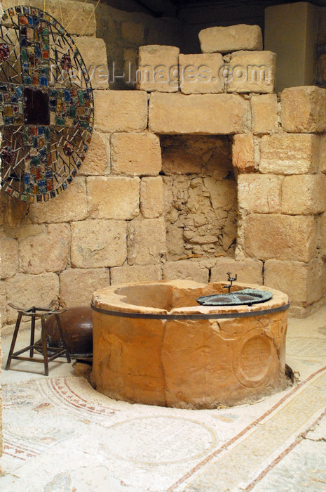 jordan111: Mount Nebo - Madaba governorate - Jordan: VII century baptistery in the basilica - south side of the church - baptismal font, bearing bishop Sergios' name - photo by M.Torres - (c) Travel-Images.com - Stock Photography agency - Image Bank