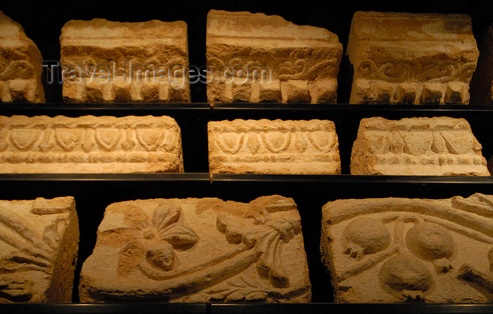 jordan160: Jerash - Jordan: decorated entablature stones at the museum - Roman city of Gerasa - photo by M.Torres - (c) Travel-Images.com - Stock Photography agency - Image Bank