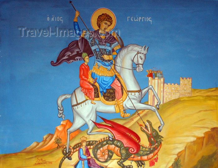 jordan98: Madaba - Jordan: St George slains the dragon - fresco - Greek Orthodox Church of St. George - photo by M.Torres - (c) Travel-Images.com - Stock Photography agency - Image Bank