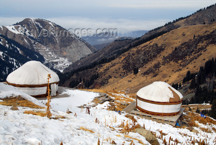 kazakhstan135: Kazakhstan - Chimbulak ski-resort, Almaty: yurts and the Alatau Mountains - photo by M.Torres - (c) Travel-Images.com - Stock Photography agency - Image Bank