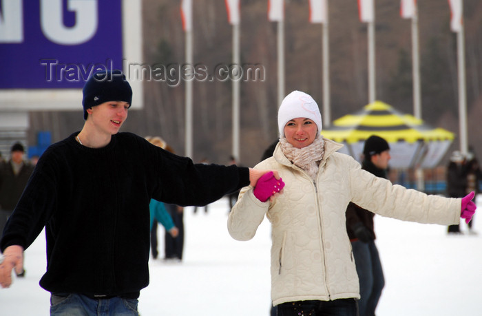 kazakhstan157: Kazakhstan,Medeu ice stadium, Almaty: a couple enjoys the ice - photo by M.Torres - (c) Travel-Images.com - Stock Photography agency - Image Bank