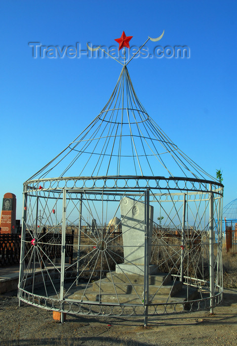kazakhstan182: Kazakhstan, Shelek, Almaty province: Muslim cemetery - caged tomb with Islamic crescents and Soviet star - photo by M.Torres - (c) Travel-Images.com - Stock Photography agency - Image Bank