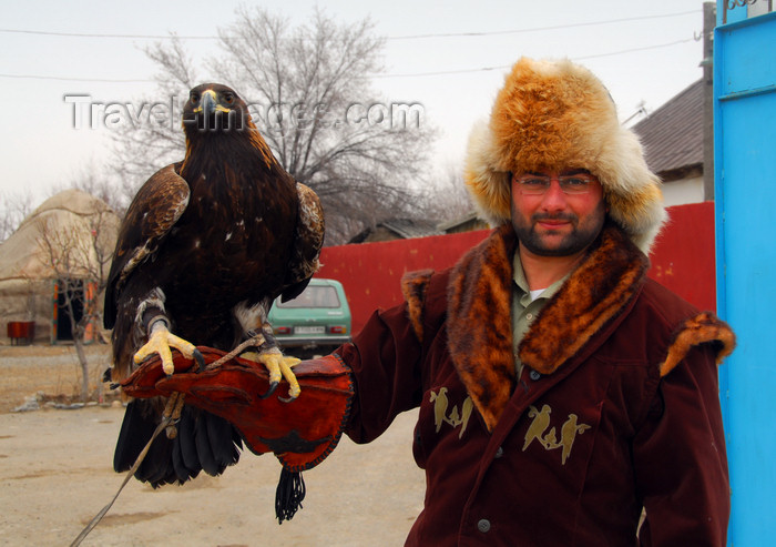 kazakhstan192: Kazakhstan - Karaturuk area, Almaty province: man with Kazakh hunter clothes and golden eagle - photo by M.Torres - (c) Travel-Images.com - Stock Photography agency - Image Bank