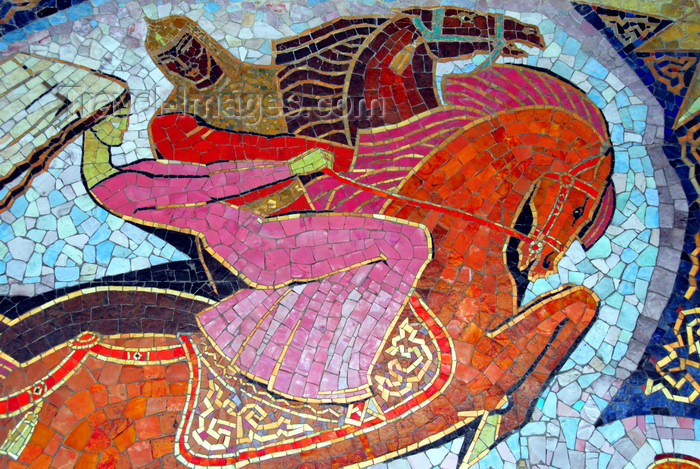 kazakhstan207: Kazakhstan, Almaty: warrior and damsel - mosaic at the Almaty hotel - photo by M.Torres - (c) Travel-Images.com - Stock Photography agency - Image Bank