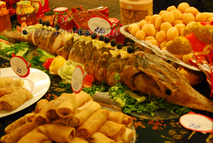 kazakhstan215: Kazakhstan, Almaty: Caspian sturgeon ready to eat - delicatessen shop - photo by M.Torres - (c) Travel-Images.com - Stock Photography agency - Image Bank