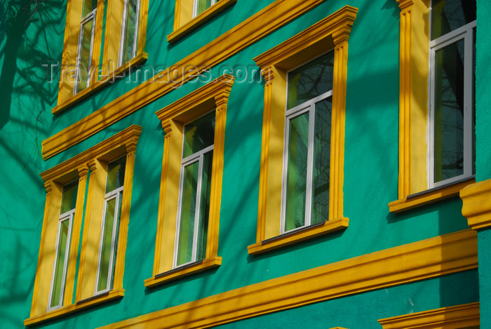 kazakhstan218: Kazakhstan, Almaty: green and orange façade of an hospital - photo by M.Torres - (c) Travel-Images.com - Stock Photography agency - Image Bank