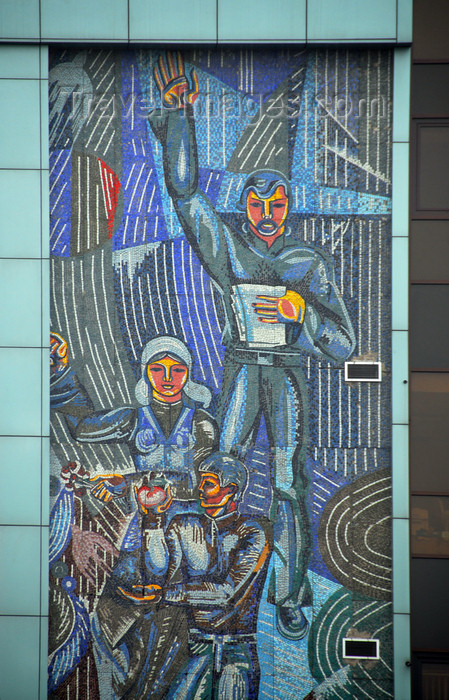 kazakhstan316: Kazakhstan, Almaty: Arbat - Zhybek-Zholy, or Silk road street - workers and intellectuals - tiles on a building - photo by M.Torres - (c) Travel-Images.com - Stock Photography agency - Image Bank