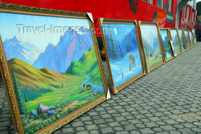 kazakhstan317: Kazakhstan, Almaty: Arbat - Zhybek-Zholy, or Silk road street - mountain landscapes painted by a local artist - photo by M.Torres - (c) Travel-Images.com - Stock Photography agency - Image Bank