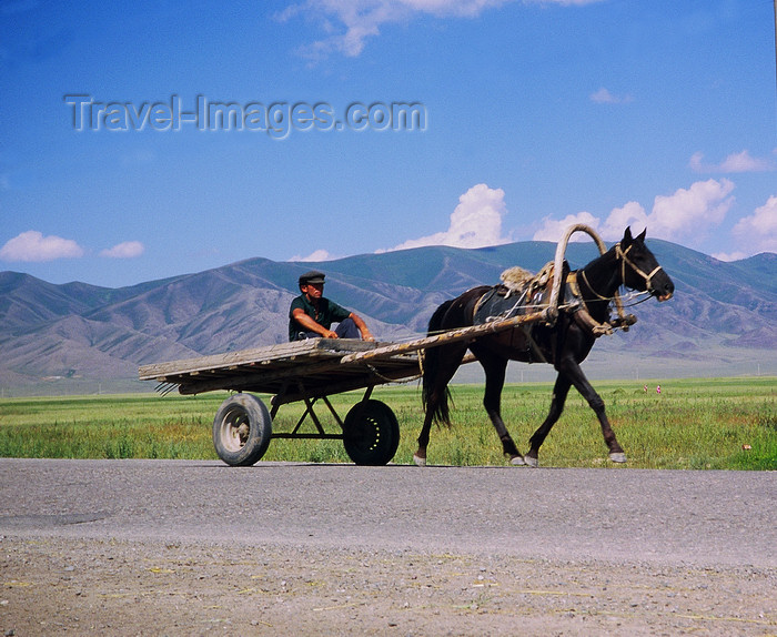 kazakhstan42: Kazakhstan - Almaty oblys: on a road in the countryside, a horse pulling a cart - photo by E.Petitalot - (c) Travel-Images.com - Stock Photography agency - Image Bank