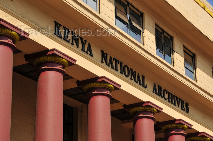 kenya133: Nairobi, Kenya: Kenya National Archive - red columns and capitols - photo by M.Torres - (c) Travel-Images.com - Stock Photography agency - Image Bank