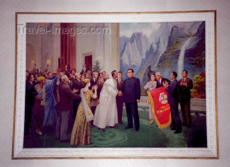 korean70: Democratic People's Republic of Korea - DPRK / Kaesong: grand painting at the hotel's reception - the world greets Kim Il Sung and the Juche Idea (photo by M.Torres) - (c) Travel-Images.com - Stock Photography agency - Image Bank