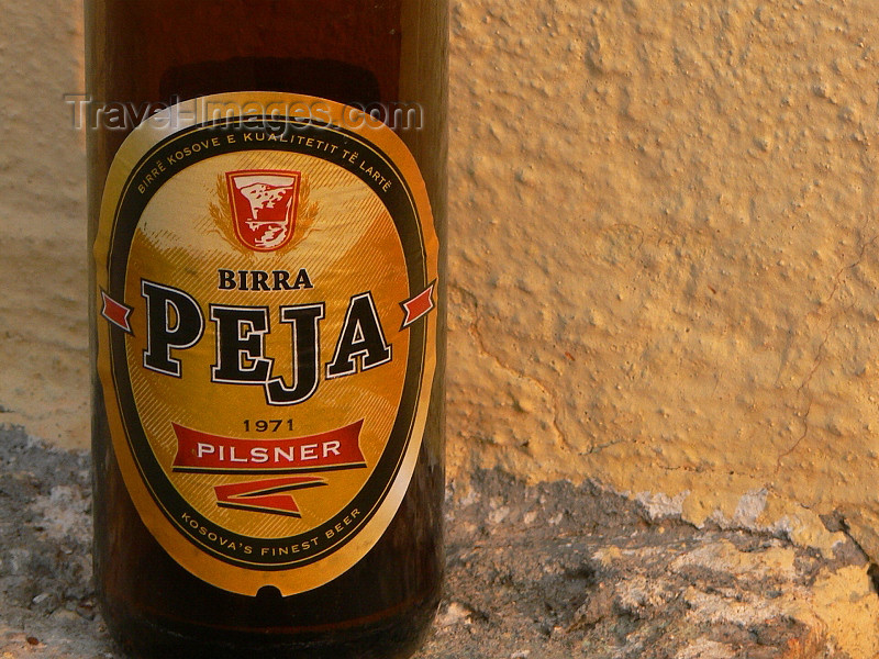 kosovo32: Kosovo - Pec / Peja: bottle of Peja - 'Kosova's finest beer' - photo by J.Kaman - (c) Travel-Images.com - Stock Photography agency - Image Bank