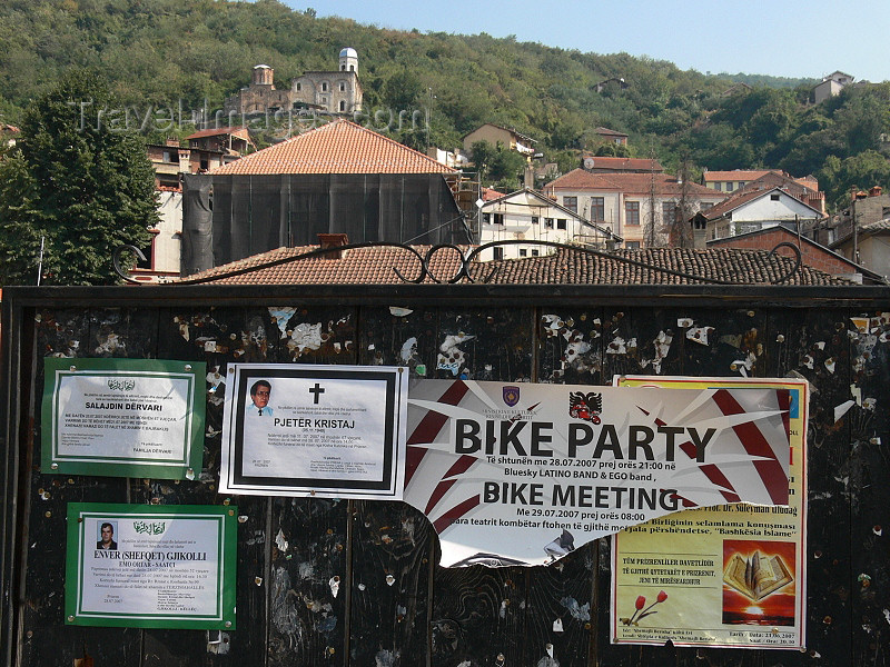 kosovo80: Kosovo - Prizren / Prizreni: invitations for a bike party and several funerals - notice the Arabic script - photo by J.Kaman - (c) Travel-Images.com - Stock Photography agency - Image Bank