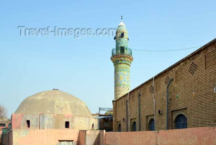 kurdistan24: Erbil / Hewler, Kurdistan, Iraq: Erbil Citadel - Mulla Afandi Mosque minaret with intricate tile decoration and the large dome of the citadel baths (hammam Qala) -  located at the main road crossing the center of the Citadel from South to North - Qelay Hewlêr - UNESCO world heritage site - photo by M.Torres - (c) Travel-Images.com - Stock Photography agency - Image Bank