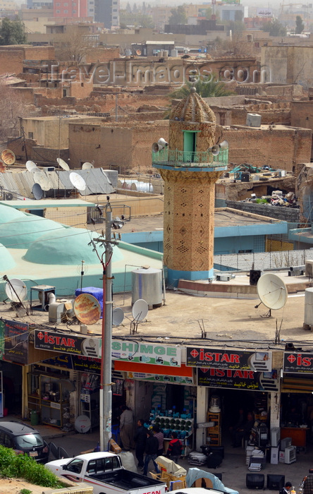 kurdistan33: Erbil / Hewler / Arbil / Irbil; Kurdistan; Iraq: shops and Mosque at the base of the citadel - corner of Shar Park and Qalat street - photo by M.Torres - (c) Travel-Images.com - Stock Photography agency - Image Bank