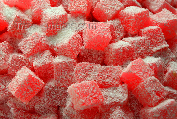 kurdistan43: Erbil / Hewler / Arbil / Irbil, Kurdistan, Iraq: heap of Lokum cubes at Qaysari bazaar - Turkish delight in coconut flakes -  photo by M.Torres - (c) Travel-Images.com - Stock Photography agency - Image Bank