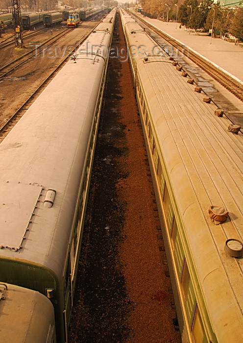 kyrgyzstan1: Bishkek, Kyrgyzstan: trains converge to infinity - seen from above - Bishkek railways station - photo by M.Torres - (c) Travel-Images.com - Stock Photography agency - Image Bank