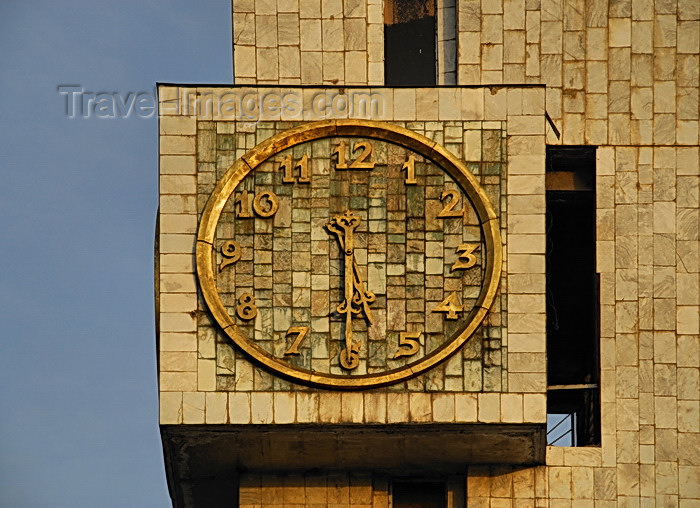 kyrgyzstan55: Bishkek, Kyrgyzstan: the clock marks 5:30 - tower of the Kyrgyztelekom building - corner of Chui and Y.Abdrakhmanov - photo by M.Torres - (c) Travel-Images.com - Stock Photography agency - Image Bank