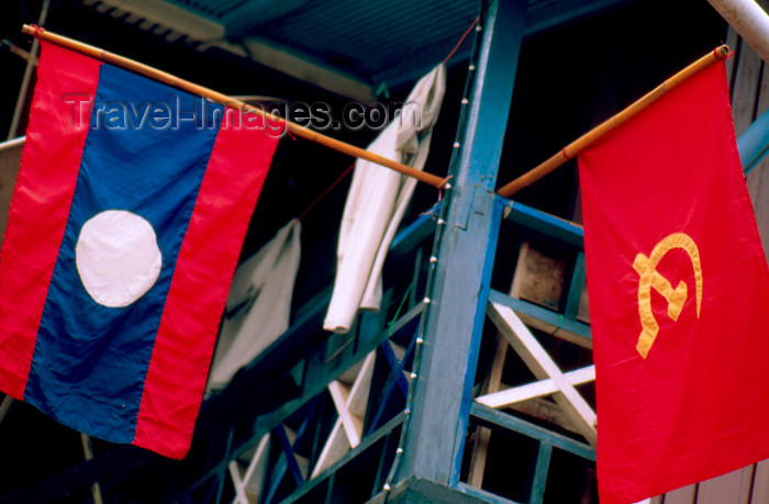 laos47: Laos - Lao and Communist Flags (photo by K.Strobel) - (c) Travel-Images.com - Stock Photography agency - Image Bank