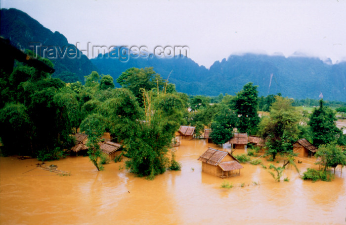 laos68: Laos - Vang Vieng - the effects of the monsoon - Nam Song river enters a village - photo by K.Strobel - (c) Travel-Images.com - Stock Photography agency - Image Bank