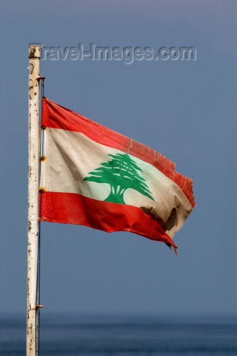 lebanon34: Lebanon / Liban - Beirut: old Lebanese flag in rusting pole (photo by J.Wreford) - (c) Travel-Images.com - Stock Photography agency - Image Bank