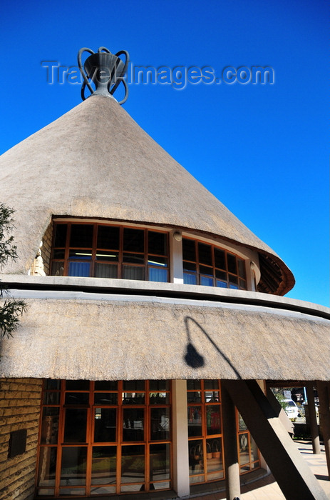 lesotho5: Maseru, Lesotho: Basotho Hat craft store - government-run shop stocking locally made souvenirs - Mokorotlo - marks the entrance to central Maseru - photo by M.Torres - (c) Travel-Images.com - Stock Photography agency - Image Bank