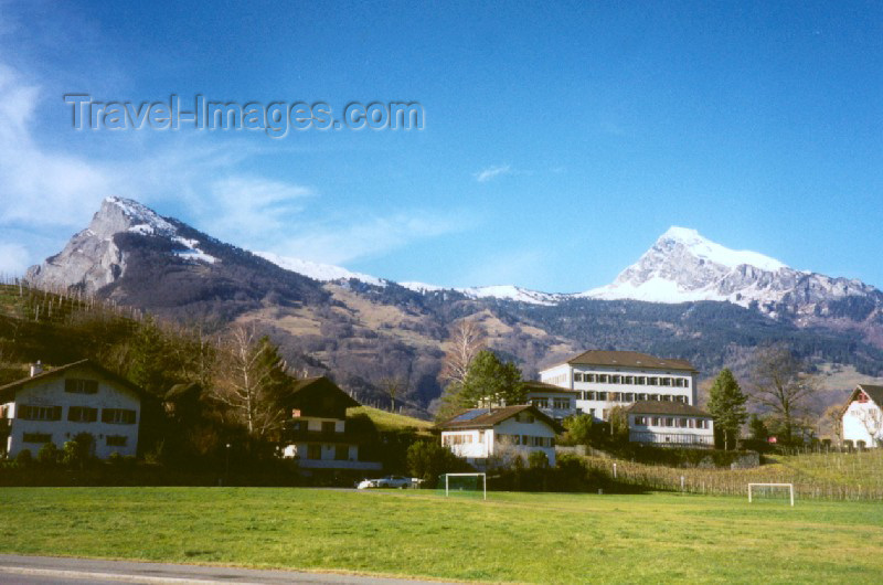 liech13: Liechtenstein - Balzers: football field on the slope (photo by M.Torres) - (c) Travel-Images.com - Stock Photography agency - Image Bank