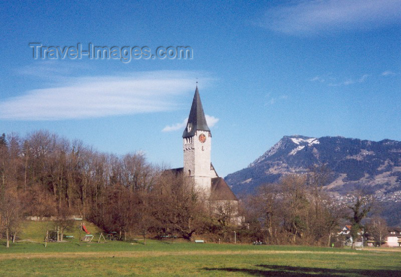 liech7: Liechtenstein - Balzers: in the Rhine valley - St. Nicholas' Parish Church - Rheintal -  Pfarrkirche St. Nikolaus - architect Gustav von Neumann - Prince Johann Jubilee Church - Fürst-Johannes-Jubiläumskirche (photo by M.Torres) - (c) Travel-Images.com - Stock Photography agency - Image Bank