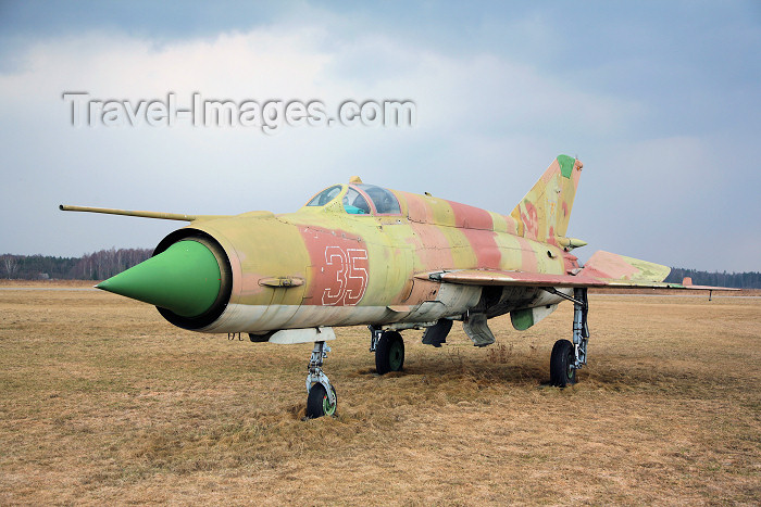 lithuan115: Lithuania - Panevezys / Istra airfield (EYPI): Mikoyan-Gurevich MiG-21MF - Soviet fighter aircraft - Mig-21 - photo by A.Dnieprowsky - (c) Travel-Images.com - Stock Photography agency - Image Bank