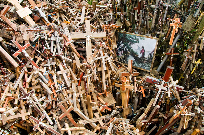 lithuania201: Siauliai, Lithuania: Hill of Crosses - painting and a million crosses - photo by J.Pemberton - (c) Travel-Images.com - Stock Photography agency - Image Bank