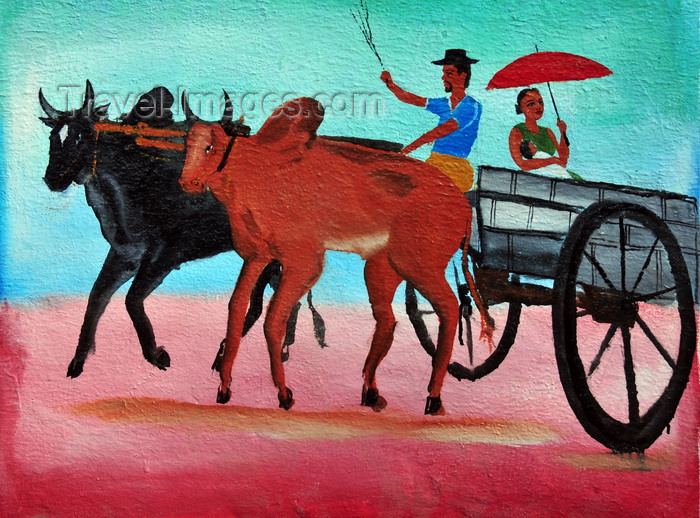 madagascar259: West coast road between the Tsiribihina river and Alley of the Baobabs, Toliara Province, Madagascar: traditional tomb - painting of a zebu cart - photo by M.Torres - (c) Travel-Images.com - Stock Photography agency - Image Bank