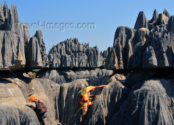 madagascar304: Tsingy de Bemaraha National Park, Mahajanga province, Madagascar: ropes and climbing equipment are essential, it is a strenuous visit - karst limestone formation - UNESCO World Heritage Site - photo by M.Torres - (c) Travel-Images.com - Stock Photography agency - Image Bank