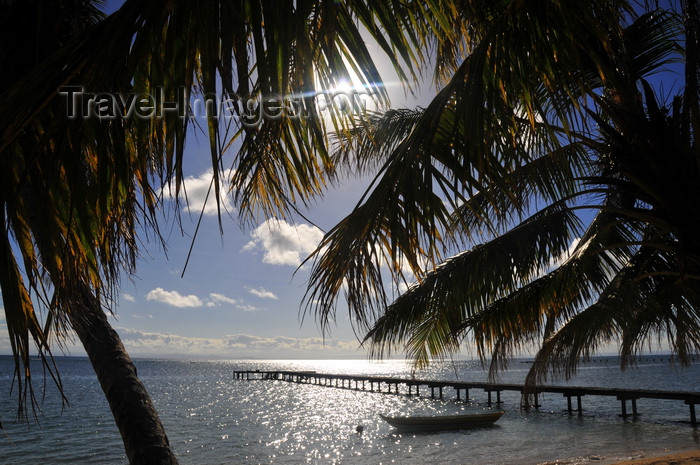 madagascar54: Vohilava, Île Sainte Marie / Nosy Boraha, Analanjirofo region, Toamasina province, Madagascar: pier and coconut trees agains the sun - photo by M.Torres - (c) Travel-Images.com - Stock Photography agency - Image Bank