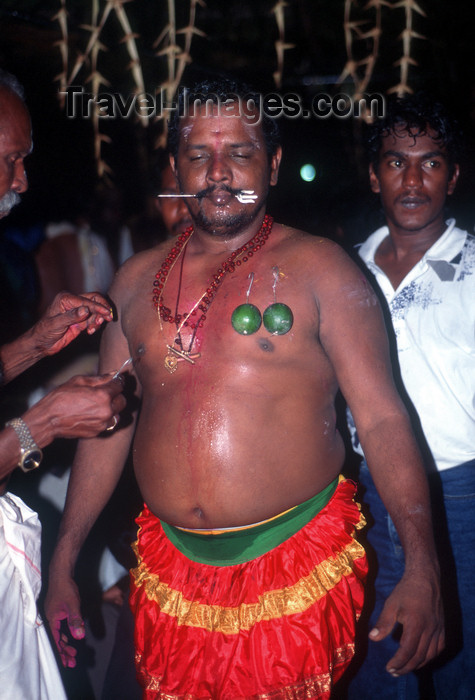 mal456: Batu Caves, Gombak, Selangor: Thaipusam Hindu festival - Tamil man with multiple body piercings - photo by B.Lendrum - (c) Travel-Images.com - Stock Photography agency - Image Bank