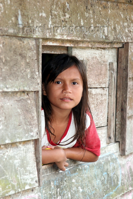 mal516: Rajang River, Sarawak, Borneo, Malaysia: Iban child on a window - Sebagai longhouse - Dayak people - photo by R.Eime - (c) Travel-Images.com - Stock Photography agency - Image Bank