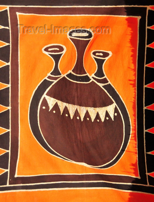 malawi101: Cape Maclear / Chembe, Malawi: traditional printed textile displaying vases- photo by M.Torres - (c) Travel-Images.com - Stock Photography agency - Image Bank