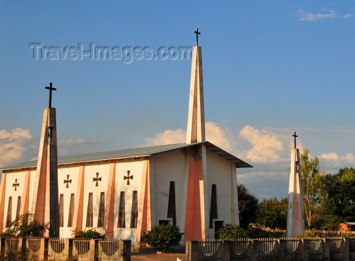 malawi108: Nkopola, Malawi: church with three cross towers- religious architecture along the main road - photo by M.Torres - (c) Travel-Images.com - Stock Photography agency - Image Bank