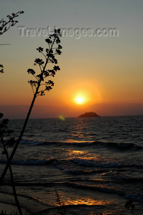 malawi5: Senga Bay, Lake Nyasa, Central region, Malawi: sunrise - islet and century plants - photo by D.Davie - (c) Travel-Images.com - Stock Photography agency - Image Bank