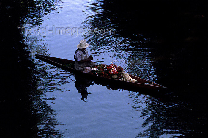mexico348: Xochimilco, DF: canoe - indian woman rowing in a canal - photo by Y.Baby - (c) Travel-Images.com - Stock Photography agency - Image Bank
