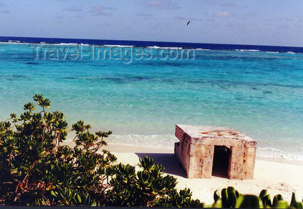 midway1: Midway Atoll: Remnants of World War II - a pill box on the beach the emerald waters of the Pacific Ocean - photo by G.Frysinger - (c) Travel-Images.com - Stock Photography agency - Image Bank