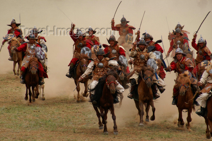 mongolia157: Ulan Bator / Ulaanbaatar, Mongolia: cavalry charge to celebrate the 800th anniversary of the Mongolian state - Mongolian horde - photo by A.Ferrari - (c) Travel-Images.com - Stock Photography agency - Image Bank