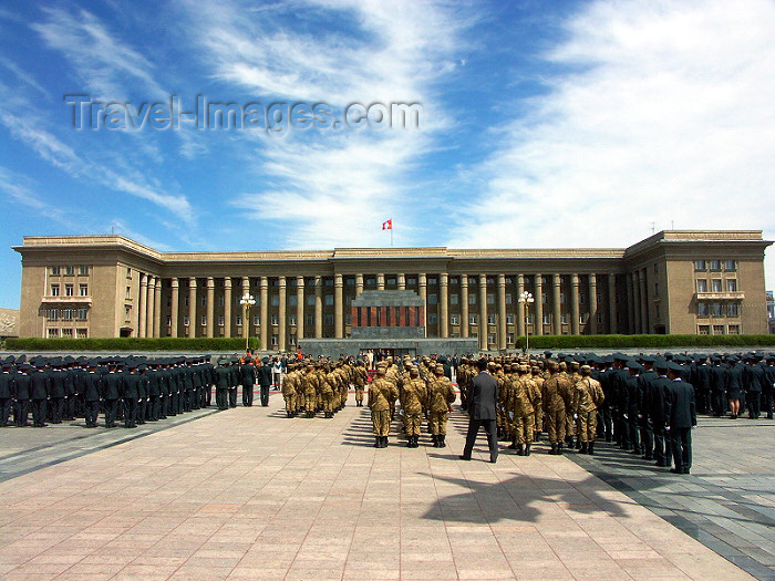 mongolia2: Mongolia - Ulaan Baator / ULN / Ulan Bator: Mongolian Government Palace and Sukhbaatar square - army on parade - photo by P.Artus - (c) Travel-Images.com - Stock Photography agency - Image Bank