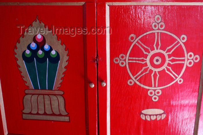 mongolia223: Gobi desert, southern Mongolia: Buddhist symbols inside a temple, Ongiin Khiid - Dharmacakra - photo by A.Ferrari - (c) Travel-Images.com - Stock Photography agency - Image Bank